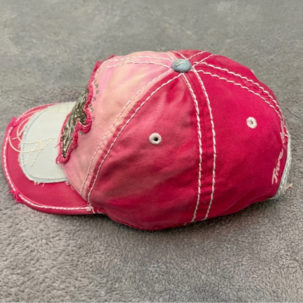 VTG True Religion Embellished Embroidered Cap Hat Buddha Retro Pink One Size - Picture 3 of 7